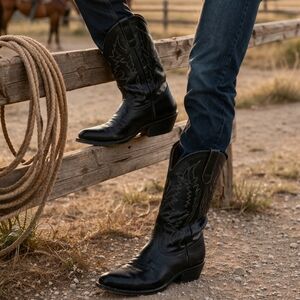 Texas USA Made Black Leather Western Boots Size 9.5D Classic Cowboy Boots Men